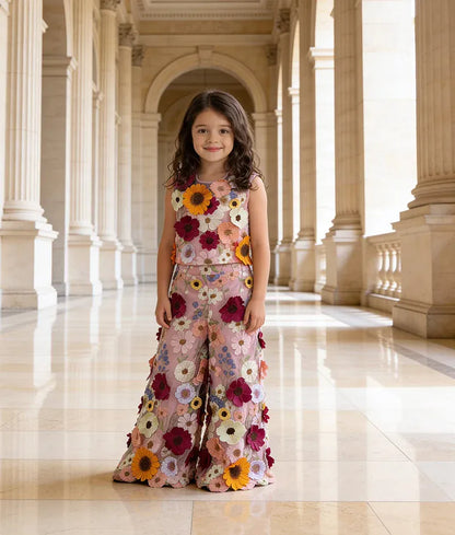 Luxe Pink 3D Flower Top with Plazzo