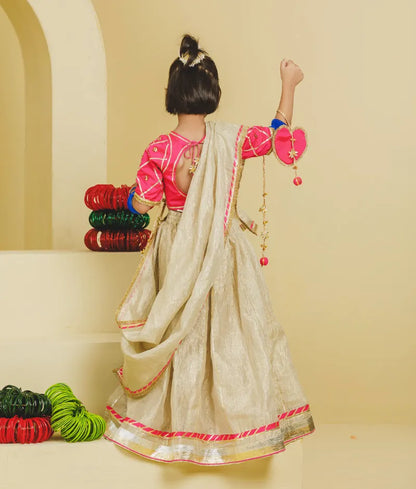 Luxe Pink Aangi Work Choli with Lehenga Set