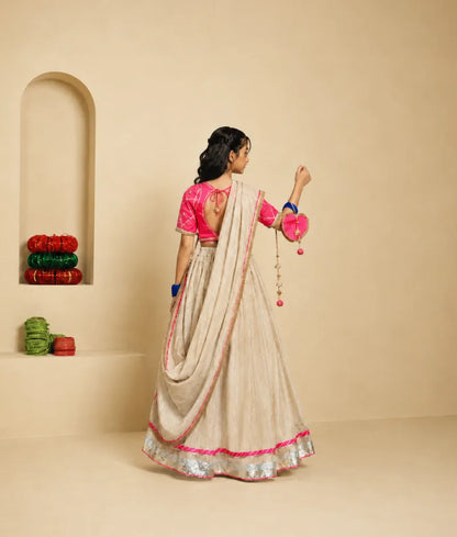 Pink Aangi Work Choli with Lehenga Set - Luxe Pink Aangi Work Choli with Lehenga Set fayon_teens