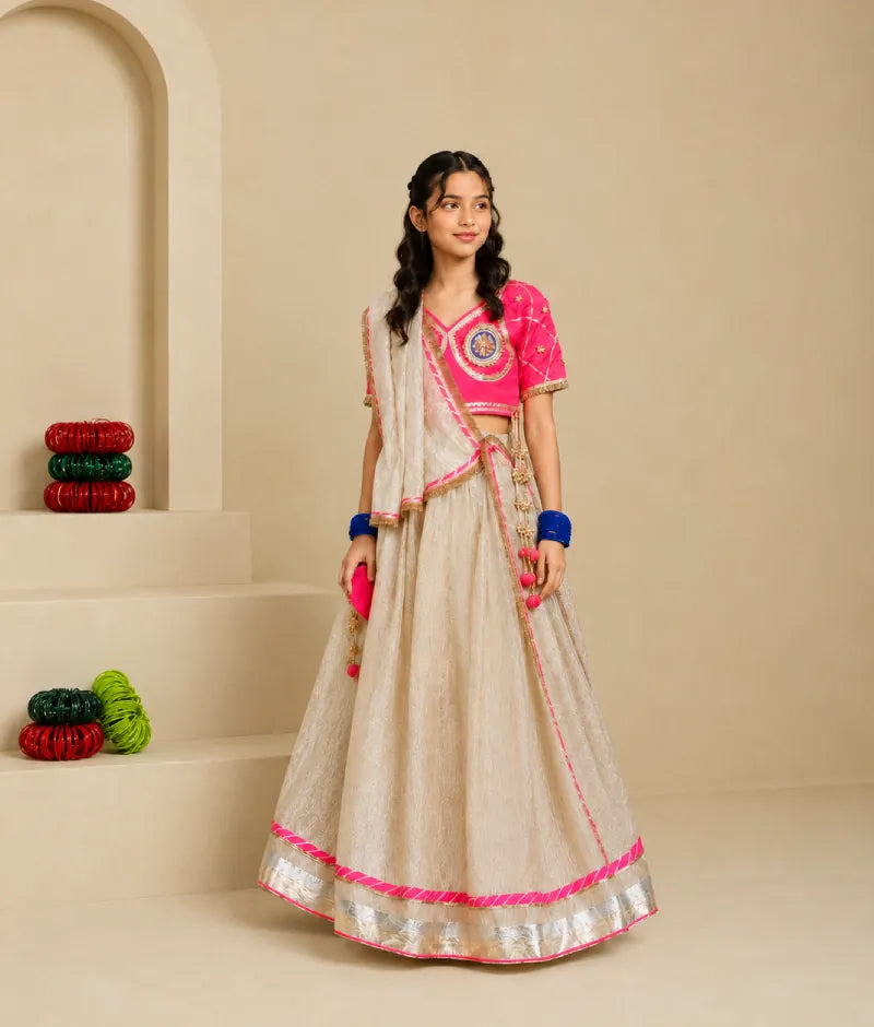 Luxe Pink Aangi Work Choli with Lehenga Set fayon_teens