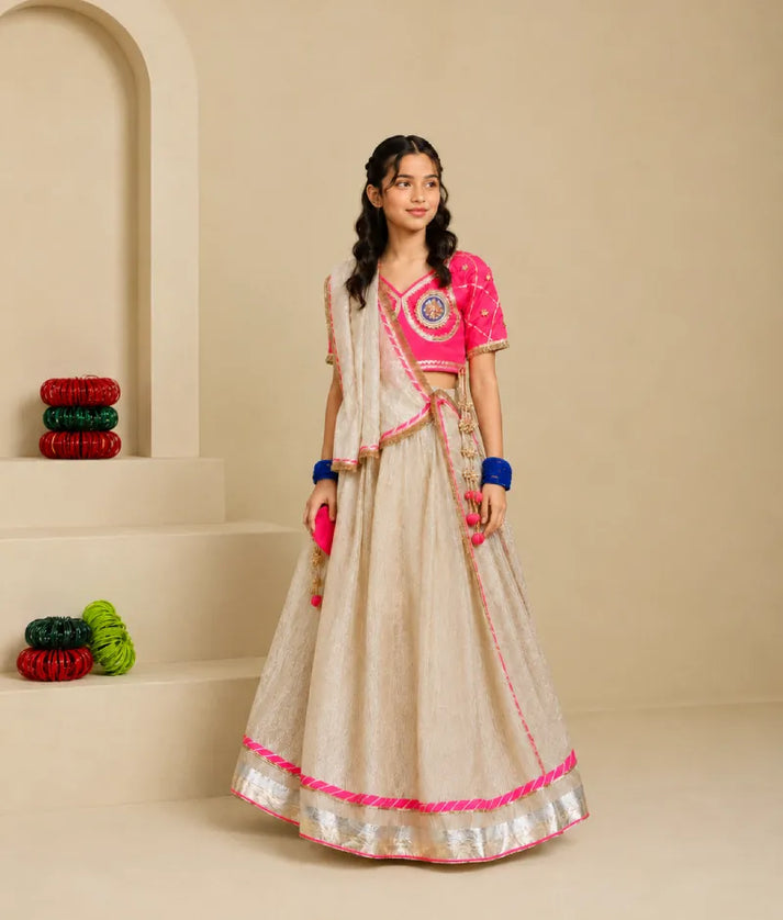 Luxe Pink Aangi Work Choli with Lehenga Set fayon_teens