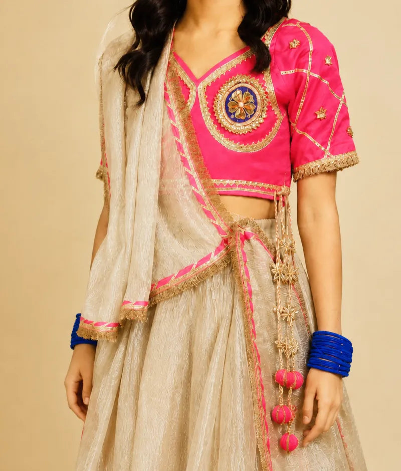Luxe Pink Aangi Work Choli with Lehenga Set fayon_teens