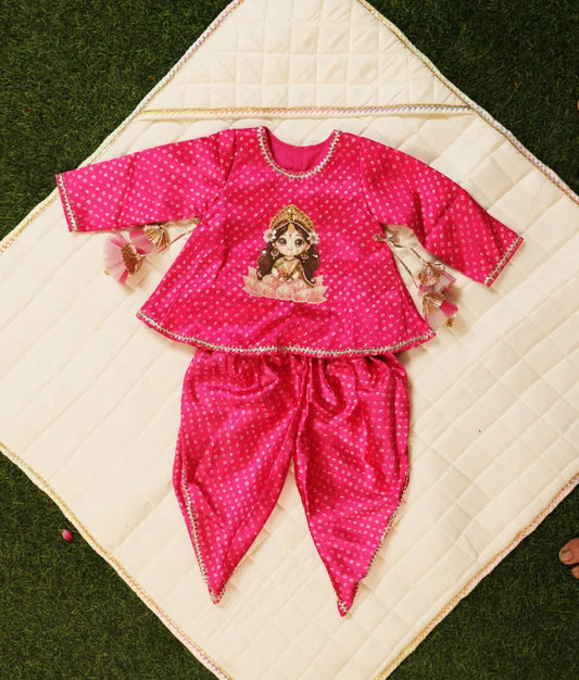 Luxe Pink Bhandhej Kurti Dhoti Set