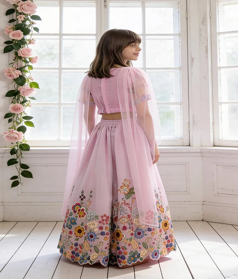 Luxe Pink Blossom Embroidered Lehenga Set