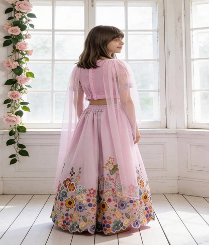 Luxe Pink Blossom Embroidered Lehenga Set