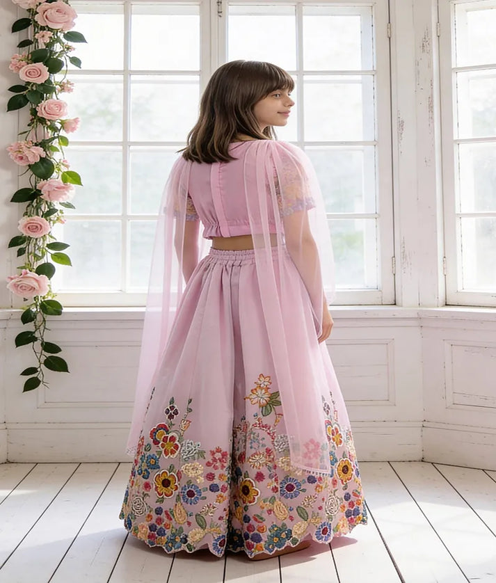 Luxe Pink Blossom Embroidered Lehenga Set
