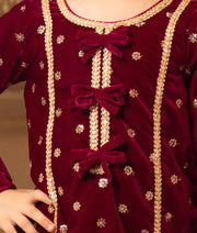 Luxe Pink Boti Velvet Kurti Salwar Set