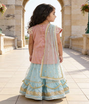 Luxe Pink Embroidery Acqua Boti Net Sharara with Kurti Boti Net Dupatta for Girls