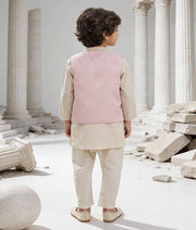 Luxe Pink Embroidery Nehru Jacket with Off white Kurta Chudidar for Boys