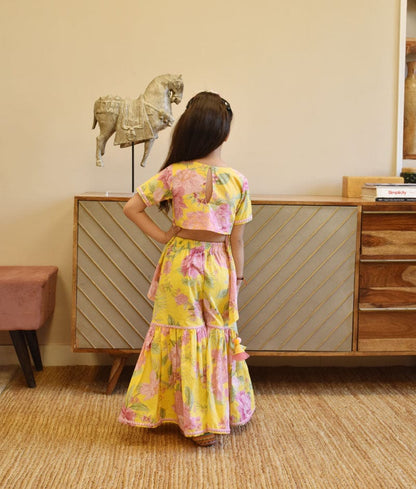 Luxe Pink Embroidery Top with Printed Sharara