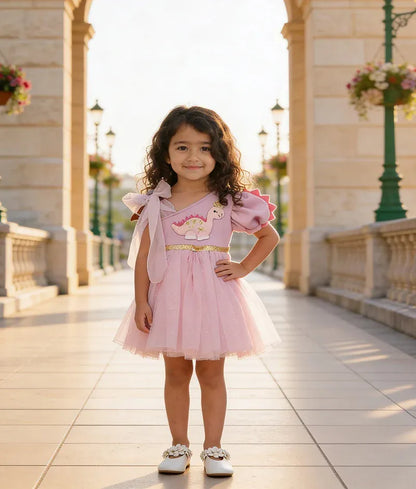 Luxe Pink Glitter Net Lilac Frock for Girls