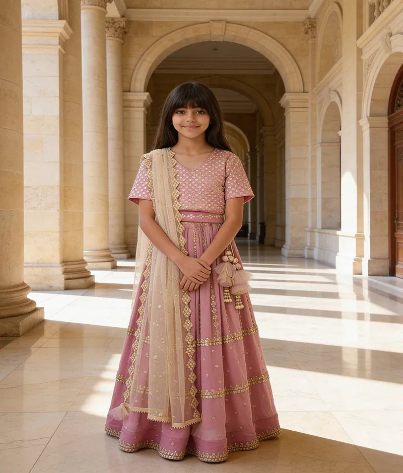 Luxe Pink Mirror Lehenga for Girls