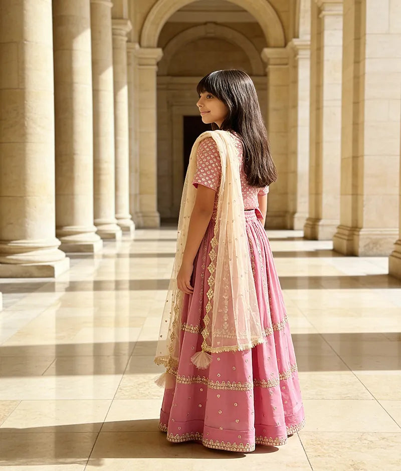 Luxe Pink Mirror Lehenga for Girls