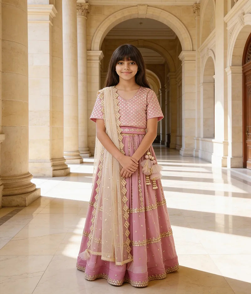 Luxe Pink Mirror Lehenga for Girls