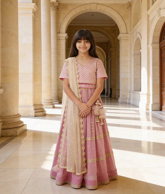 Luxe Pink Mirror Lehenga for Girls