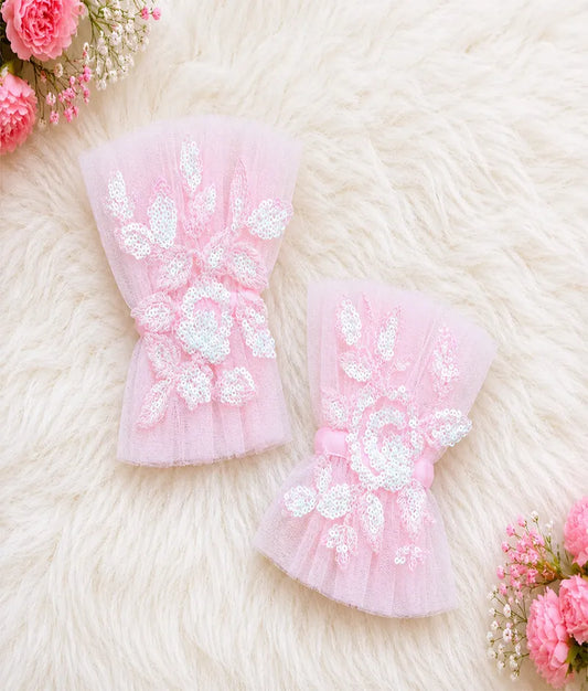Luxe Pink Net Embroidered Gloves