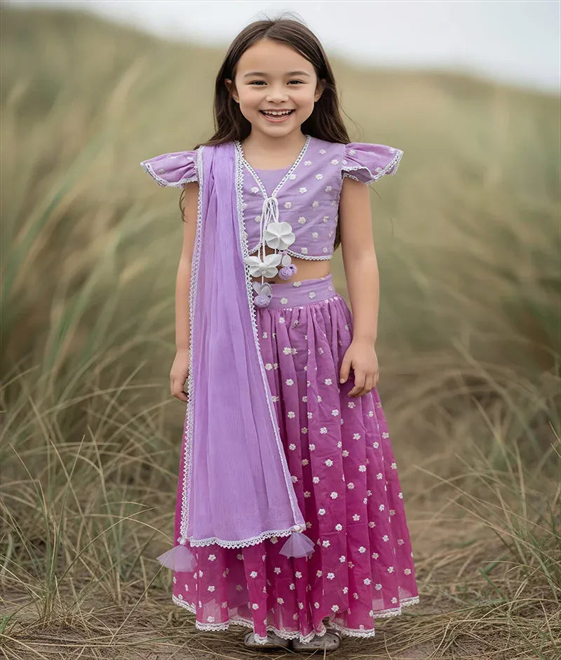 Luxe Pink Ombre Embroidered Lehenga Choli Set