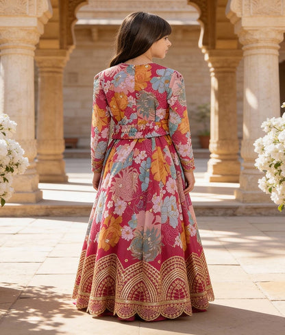 Luxe Pink Printed Anarkali Georgette Dupatta for Girls