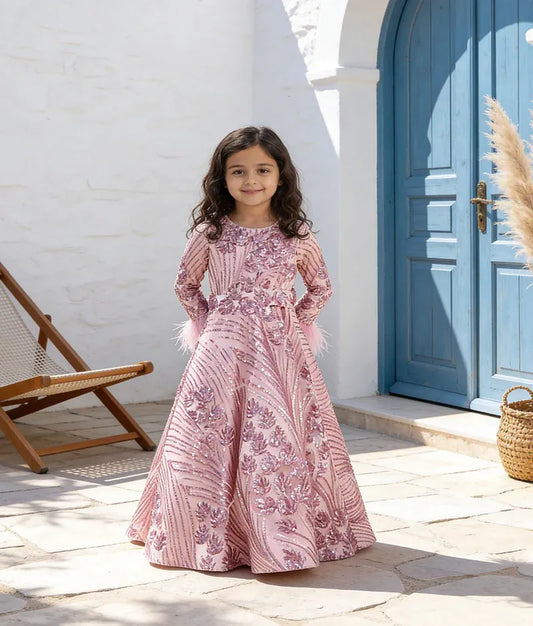 Luxe Pink Sequence Gown for Girls