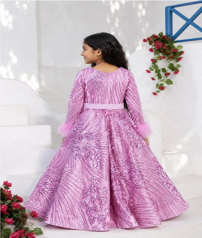 Luxe Pink Sequence Gown for Girls