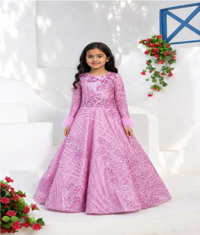 Luxe Pink Sequence Gown for Girls