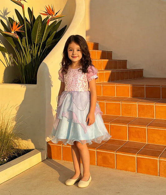 Luxe Pink Sequins Organza Frock for Girls