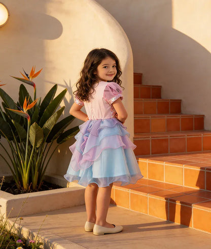 Luxe Pink Sequins Organza Frock for Girls