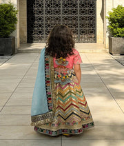 Luxe Pink Silk Embroidery Lehenga with Choli Organza Dupatta for Girls