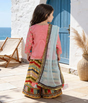 Luxe Pink Silk Embroidery Sharara with Kurti Organza Dupatta for Girls