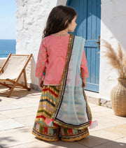 Luxe Pink Silk Embroidery Sharara with Kurti Organza Dupatta for Girls