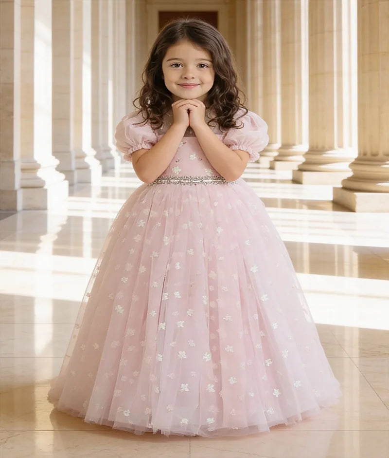 Luxe Pink Star net gown for Girls