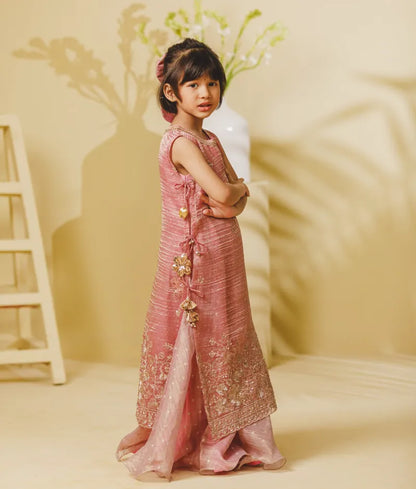 Luxe Pink Tissue Organza Anarkali with Ponchu