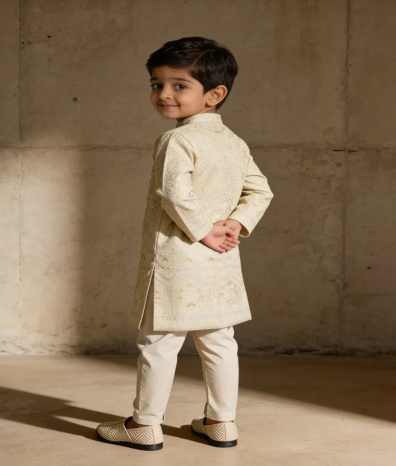 Luxe Pista Green Embroidery Sherwani Set