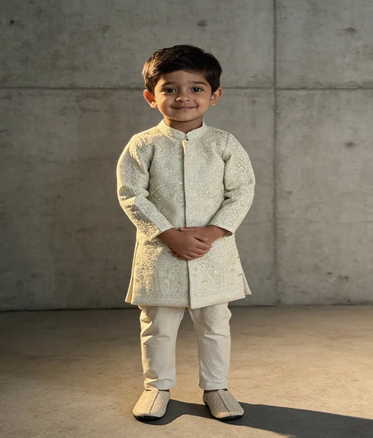 Luxe Pista Green Embroidery Sherwani Set