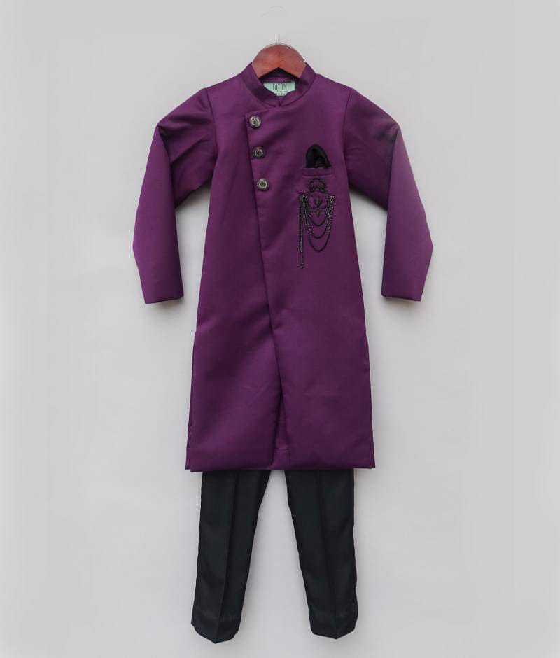 Luxe Purple Achkan with Pant for Boys