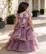 Luxe Purple Embroidery Net Gown for Girls