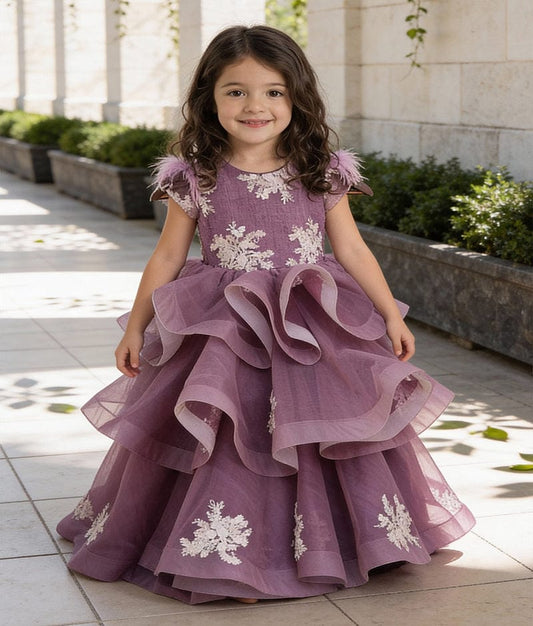 Luxe Purple Embroidery Net Gown for Girls