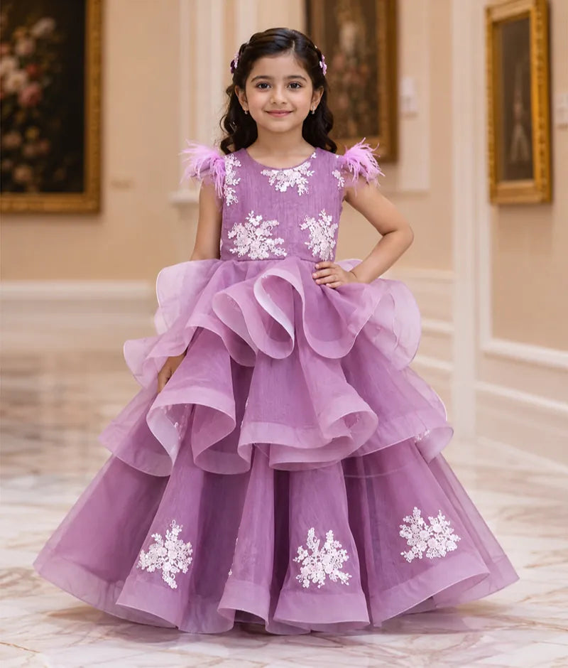Luxe Purple Embroidery Net Gown for Girls