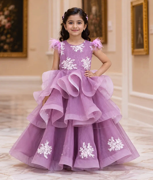 Luxe Purple Embroidery Net Gown for Girls