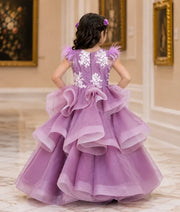 Luxe Purple Embroidery Net Gown for Girls