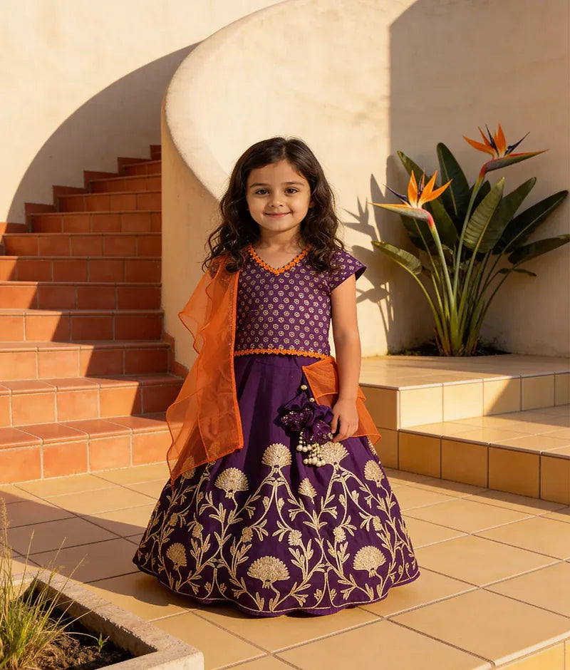 Luxe Purple Embroidery Purple Gota Lehenga with Choli Organza Dupatta for Girls
