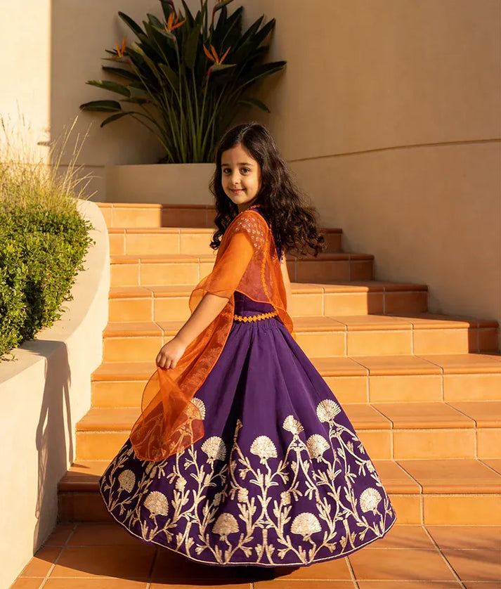 Luxe Purple Embroidery Purple Gota Lehenga with Choli Organza Dupatta for Girls