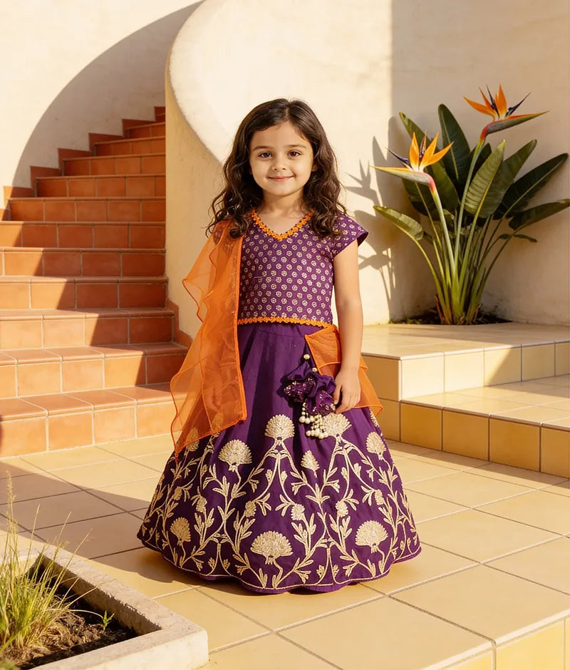 Luxe Purple Embroidery Purple Gota Lehenga with Choli Organza Dupatta for Girls