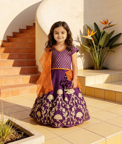 Luxe Purple Embroidery Purple Gota Lehenga with Choli Organza Dupatta for Girls