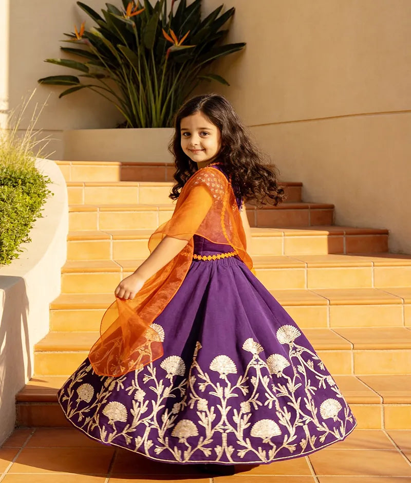 Luxe Purple Embroidery Purple Gota Lehenga with Choli Organza Dupatta for Girls