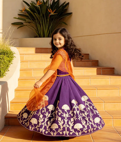 Luxe Purple Embroidery Purple Gota Lehenga with Choli Organza Dupatta for Girls