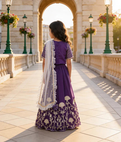 Luxe Purple Gota Embroidery Lehenga with Choli Boti Net Dupatta for Girls
