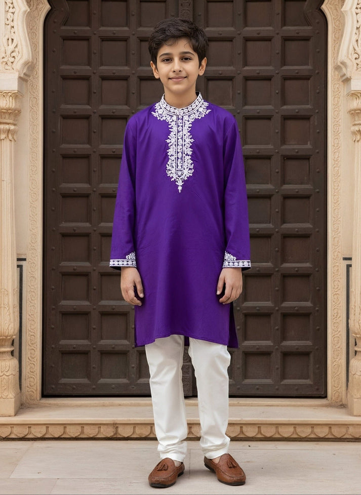Luxe Purple Kurta with Dori Embroidery and Pant