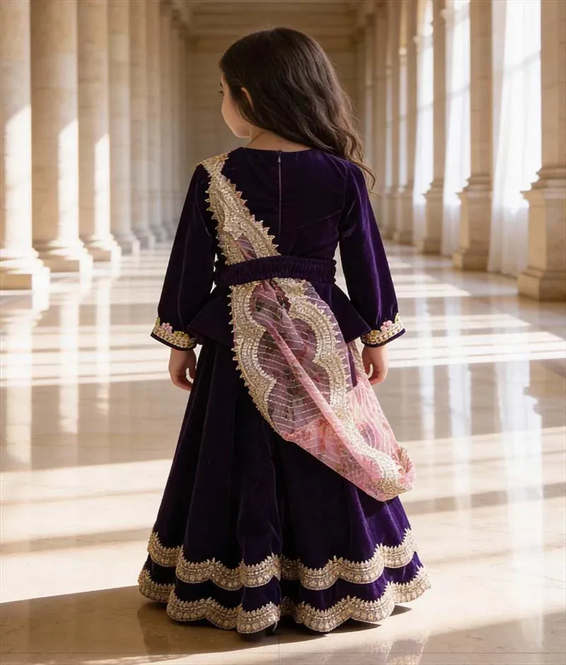 Luxe Purple Velvet lehenga choli for Girls