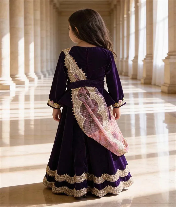 Luxe Purple Velvet lehenga choli for Girls